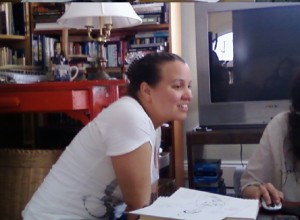 Tennessee Maria Reed (in her home in Oakland) and me checking the web page layout in Google Chrome.